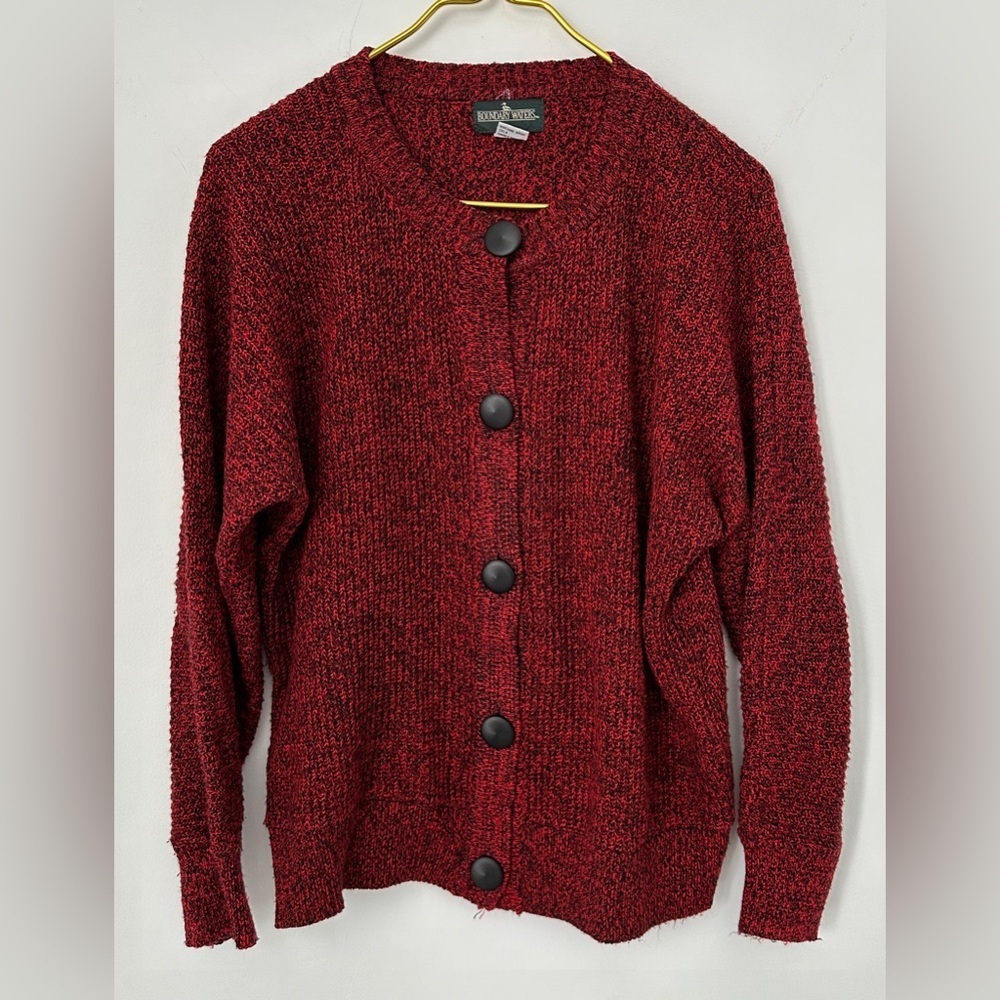 Vintage Boundary Waters Black Red Knit  Button Cardigan Sweater Women’s Medium